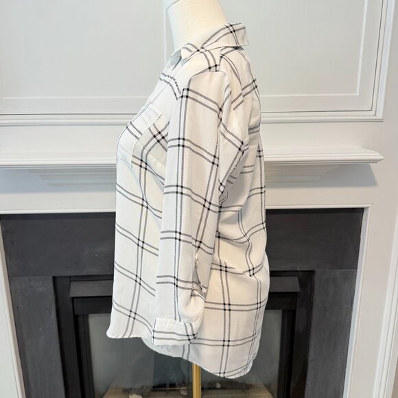 π€ Fortune + Ivy White & Black Windowpane Plaid Blouse β Size M π€ - Picture 2 of 12
